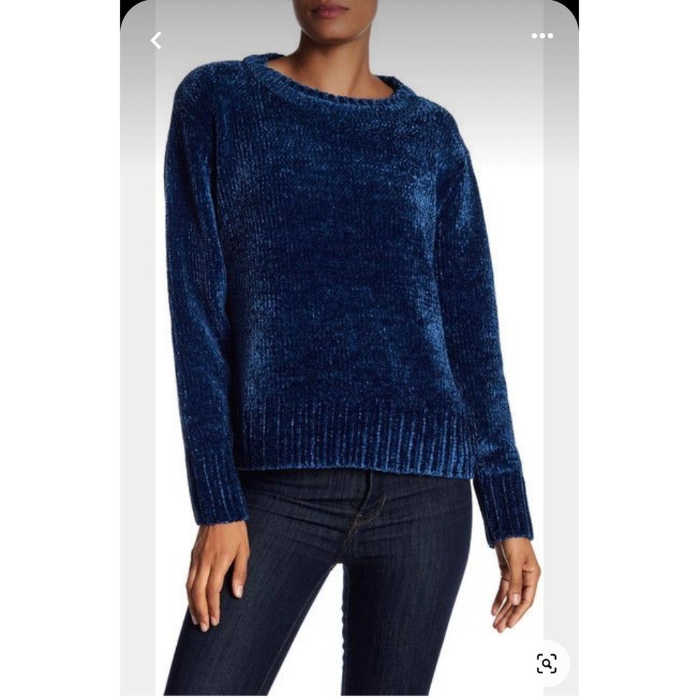 Orvis Velvet Chenille Pullover Sweater Blue Crewneck Cozy Knit Casual Women's S